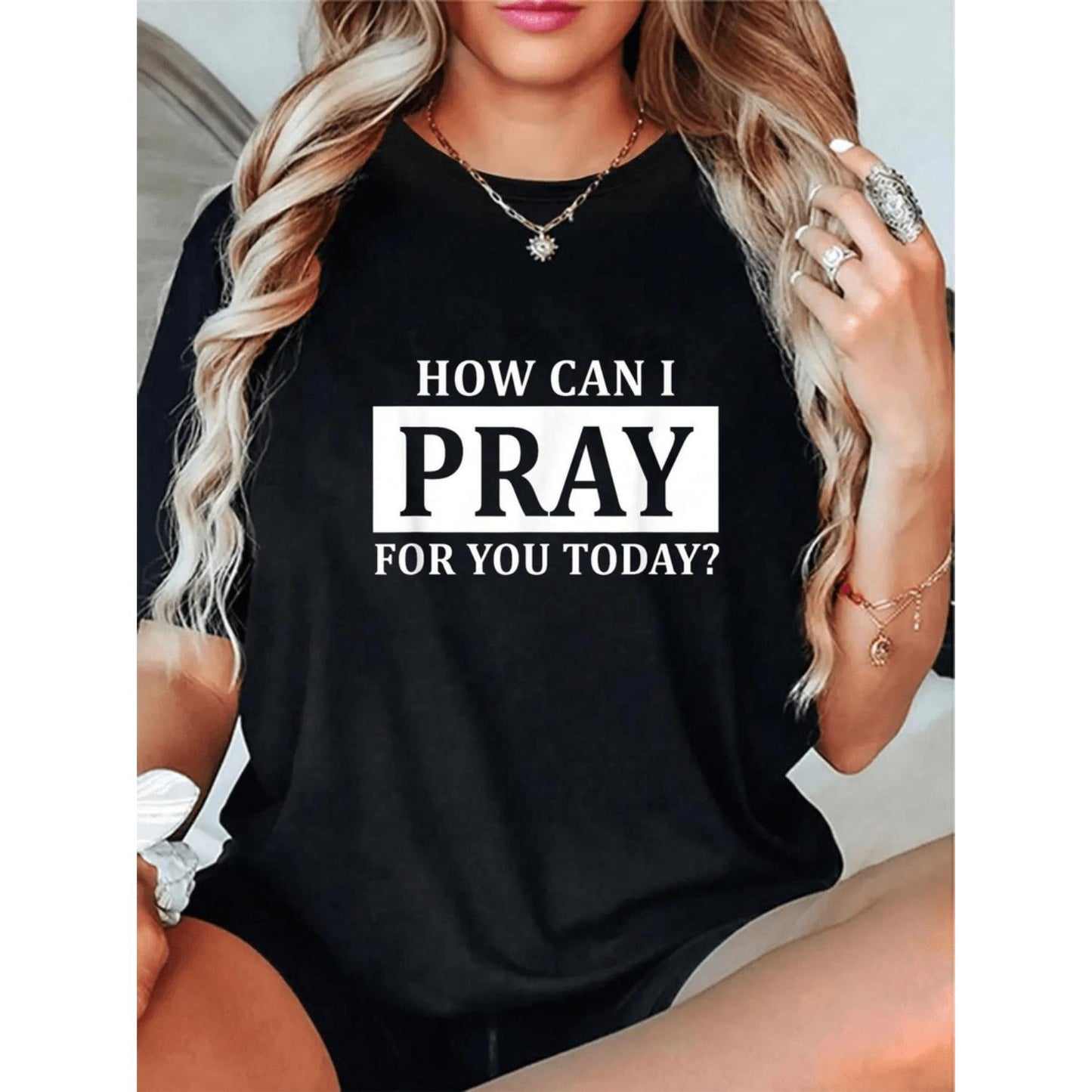 How Can I Pray for You Today Unisex Christian Graphic T Shirt Round Neck Short Sleeve Soft Tee Casual Faith Inspired Motivational Print Black with White Lettering
