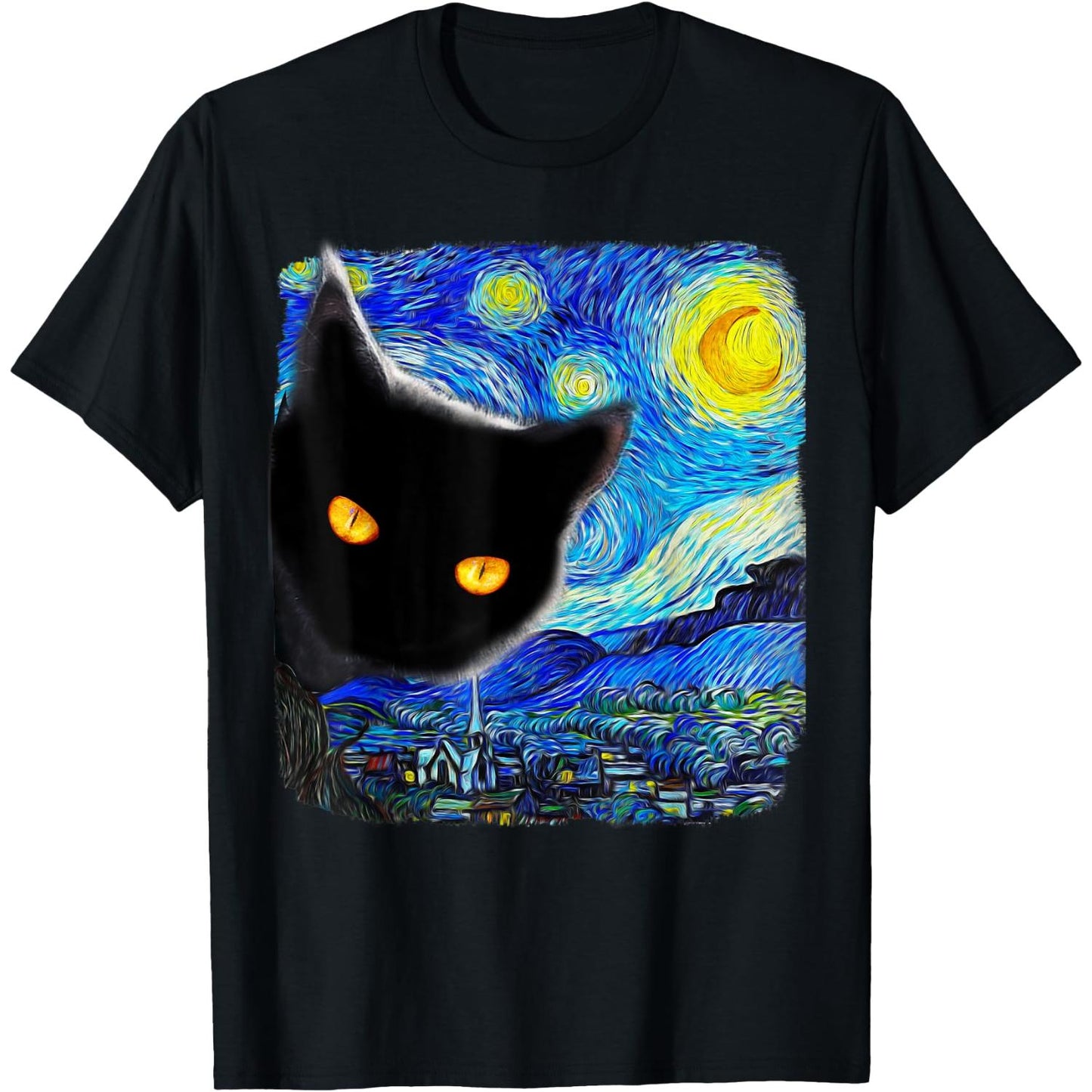 Starry Night Cat Van Gogh Art Lover T Shirt for Cat Mom and Dad