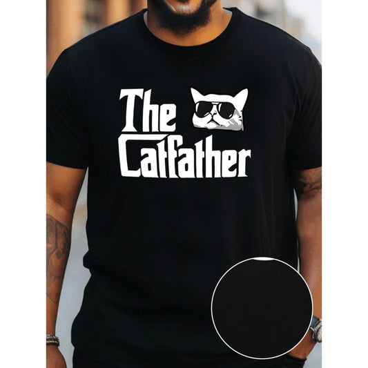 Large Men's Cat Dad Graphic Short Sleeve T Shirt Comfortable Casual Crew Neck Top Ideal for Outdoor Activities