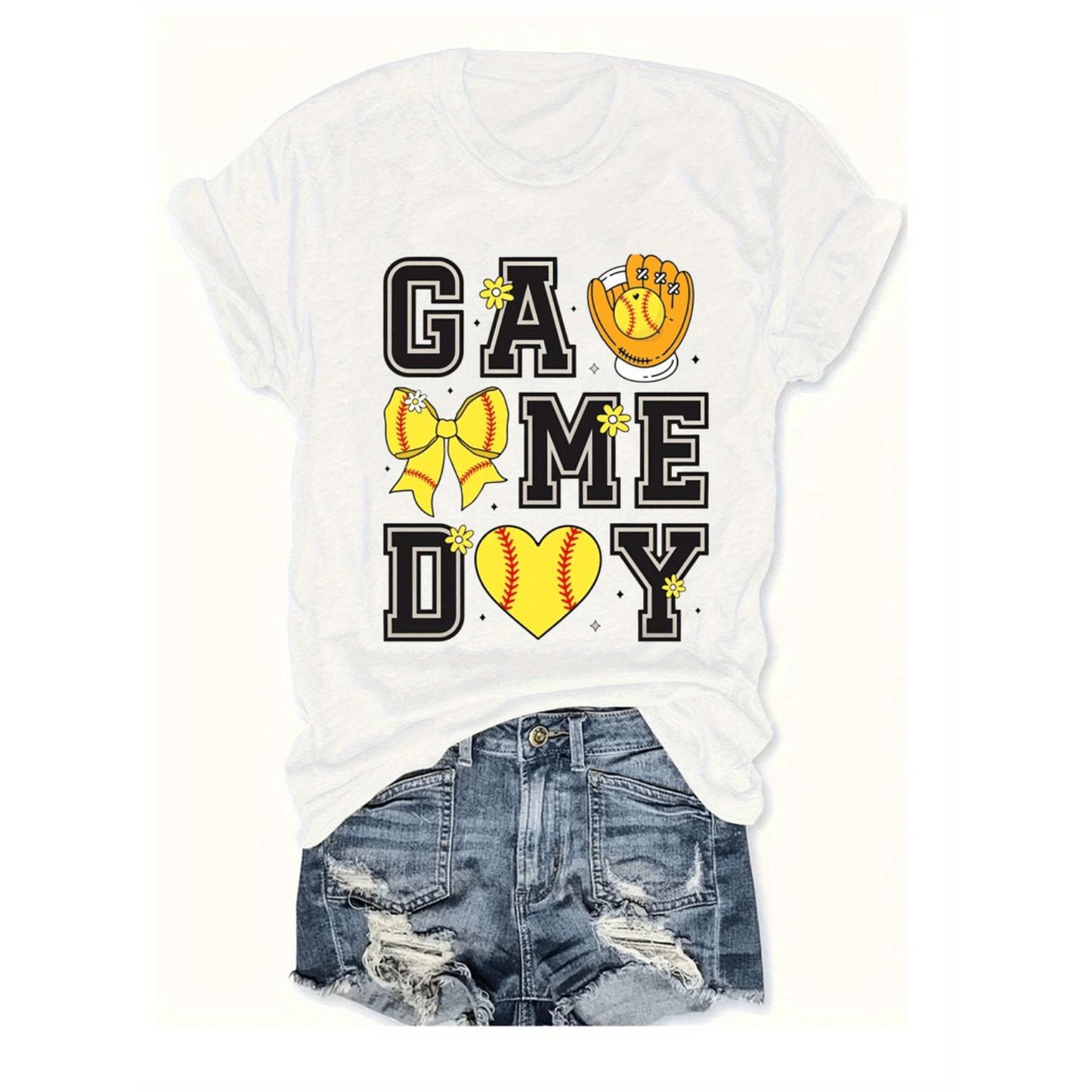 Casual Women Game Day Baseball Graphic TShirt Featuring Pink Polyester Crew Neck with Bow and Crown Design Short Sleeve Comfortable Fit for Every Season Playful Print Tee
