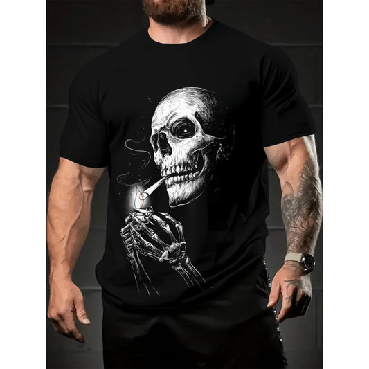 Mens Vintage Skull and Cigarette Graphic TShirt with Crew Neck and AllSeason Stretch Fabric Classic Casual Fit