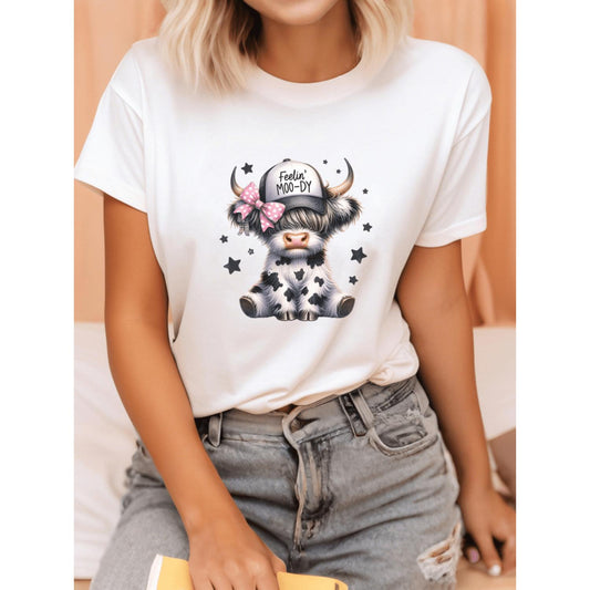 Feeliny Moody Black Highland Cow TShirt Cute MooDy Farm Animal Graphic Tee Soft Breathable Shirt for Women and Men Casual Daily and Themed Event Outfit Ideal Gift for Farm Life Enthusiasts Cow Print Clothing Unisex Apparel