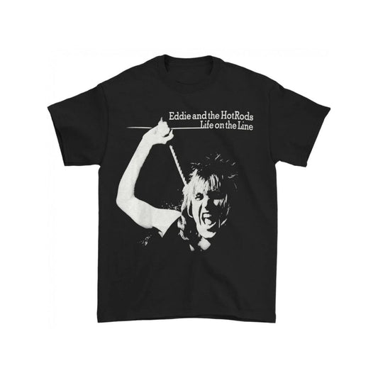 Eddie and the Hot Rods Life on the Line Album Art Graphic Tee Vintage Rock Band Shirt with Eddie Graphic NonSeeThrough Fabric RegularFit Unisex TShirt for Concerts CasualWear Sizes S45XL MusicFanApparel