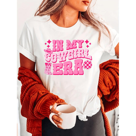 Cowgirl Print Short Sleeve Crew Neck T Shirt Casual Top for Summer and Spring Womens Clothing