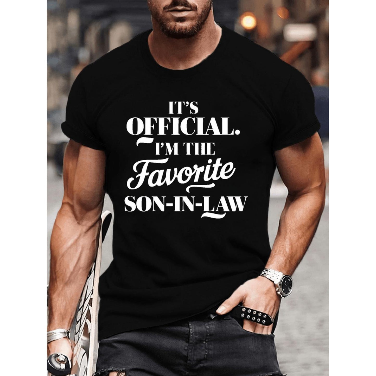 Casual Summer and Spring Favorite Son-in-law Letter Print Short Sleeve T shirt for Men Sporty and Style