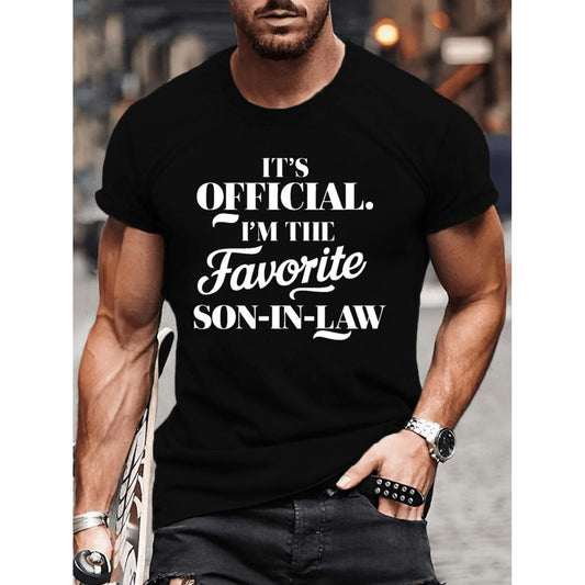 Casual Summer and Spring Favorite Son-in-law Letter Print Short Sleeve T shirt for Men Sporty and Style