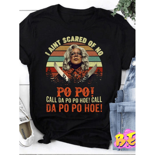 Vintage Casual Graphic T Shirt Featuring Madea Illustration with High Stretch Fabric and Regular Fit