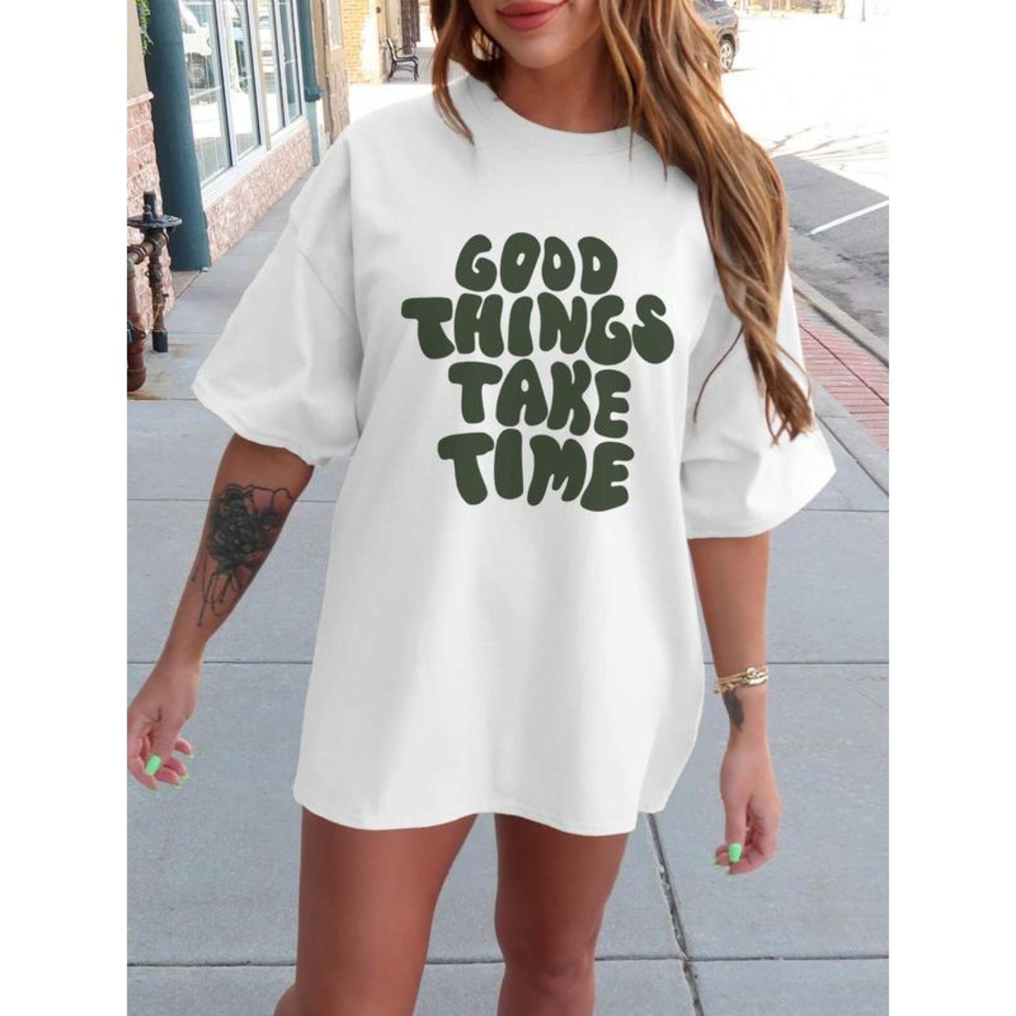 Women's Letter Print Casual Round Neck Tee for Daily Wear Vacation and Outdoor Activities