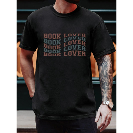 Vintage Style T Shirt Featuring Book Lover Text Repeated for Avid Readers