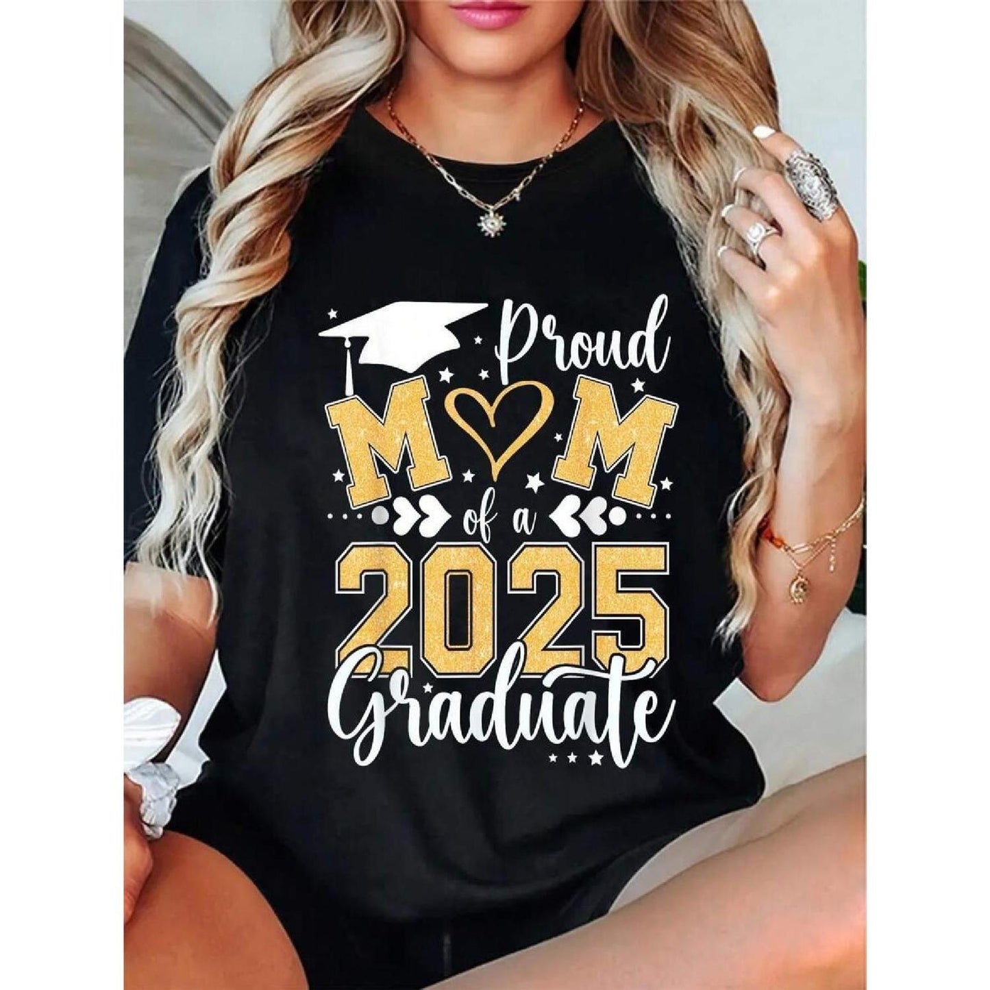 Women's 2025 Graduation TShirt Made of 95 Polyester 5 Spandex Knit Fabric Short Sleeve Crew Neck Casual Tee with Letter Print All Season Comfortable Fit