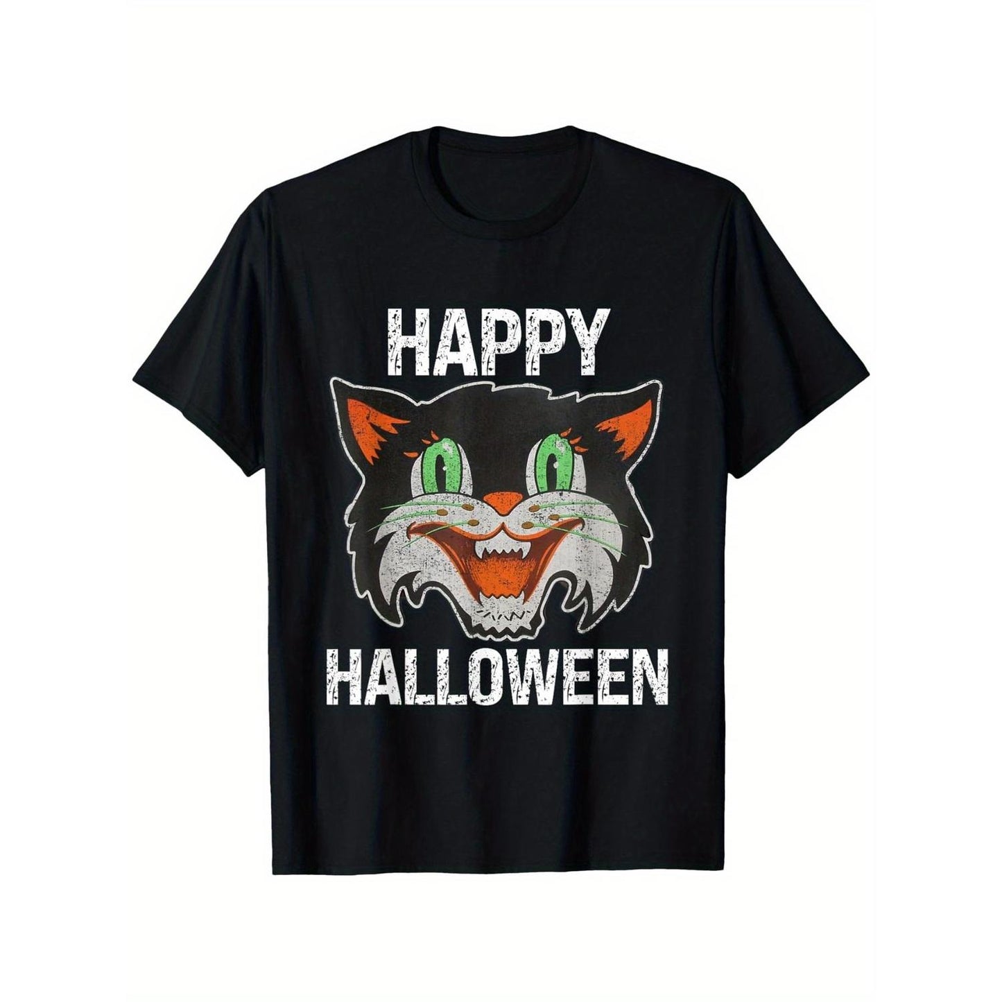 Festive Halloween Retro Black Cat T Shirt Featuring Vintage Style Green Eyed Cat Graphic Comfortable Fit Perfect for All Seasons