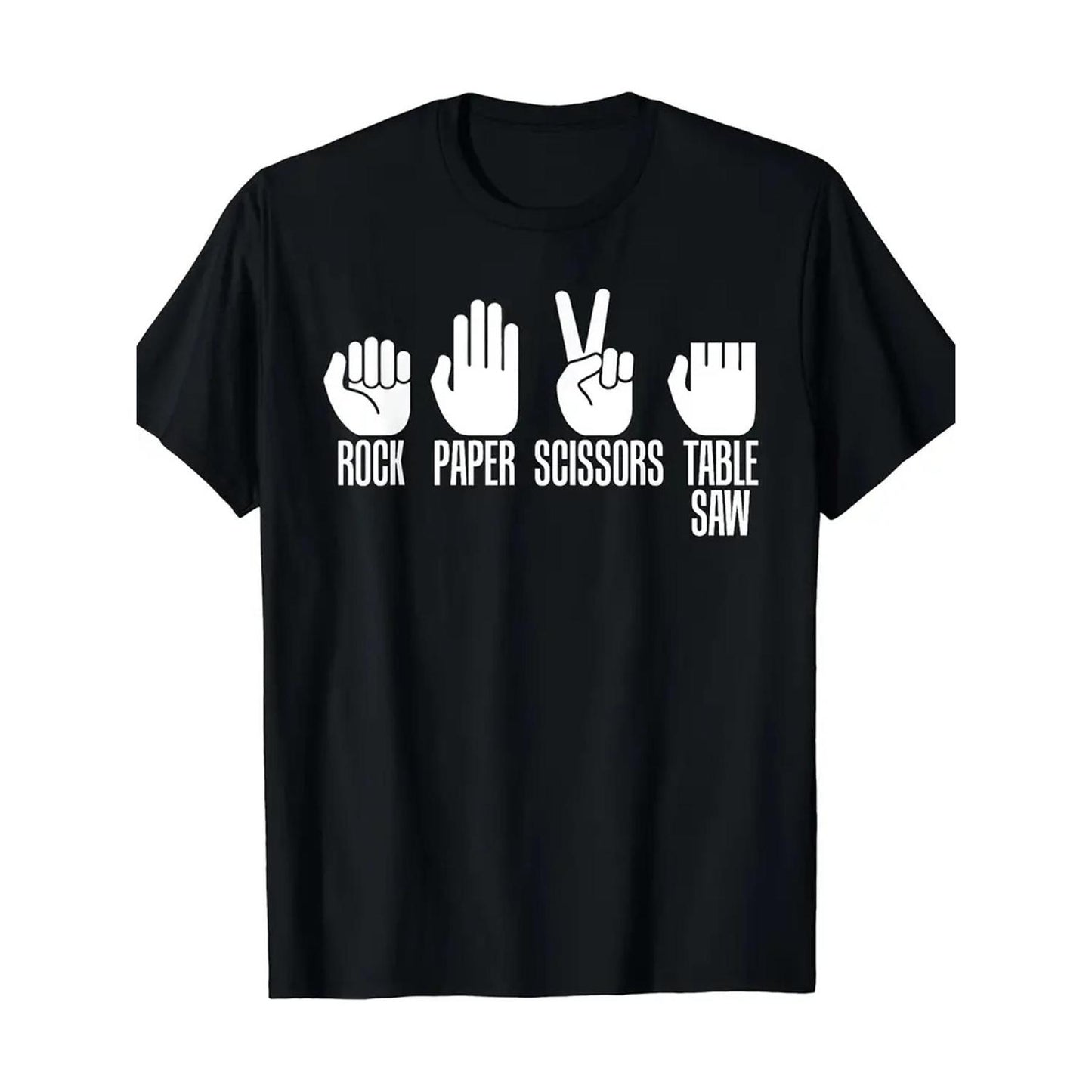 Mens Rock Paper Scissors Table Saw Graphic TShirt in Black Breathable Short Sleeve Crew Neck Perfect for Summer Casual Outdoor Activities Comfortable Cotton Ideal for Holiday Gifts