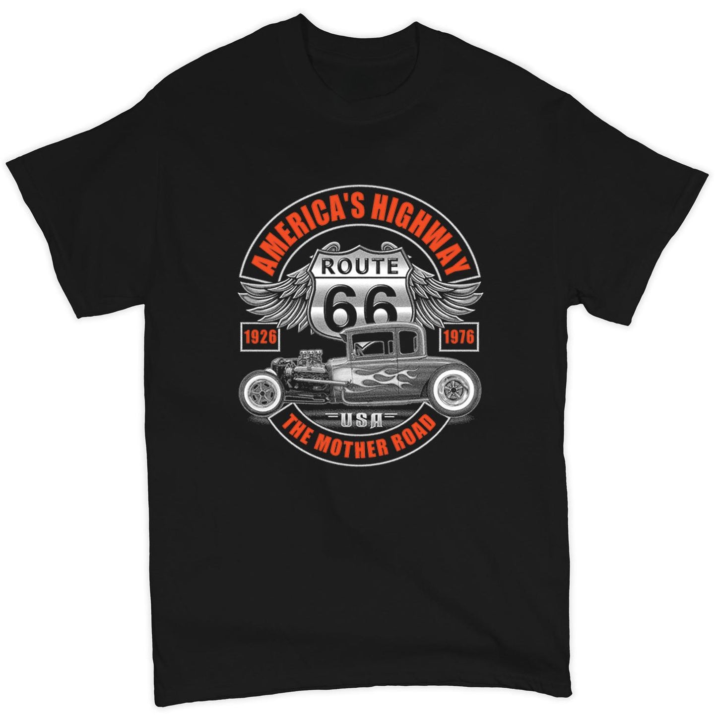 Classic Route 66 Highway T Shirt Celebrating America's Iconic Mother Road for Hot Rod Enthusiasts
