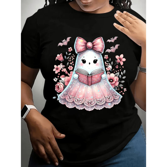 Comfortable Plus Size Black Lace Floral Graphic T Shirt for Casual Spring Summer Wear