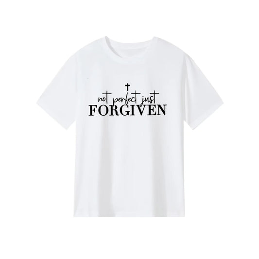 Men's Black Religious Graphic T Shirt Featuring Not Perfect Just Forgiven Cross Print Heavyweight 100 Cotton Casual Top for Gym Church and Everyday Wear