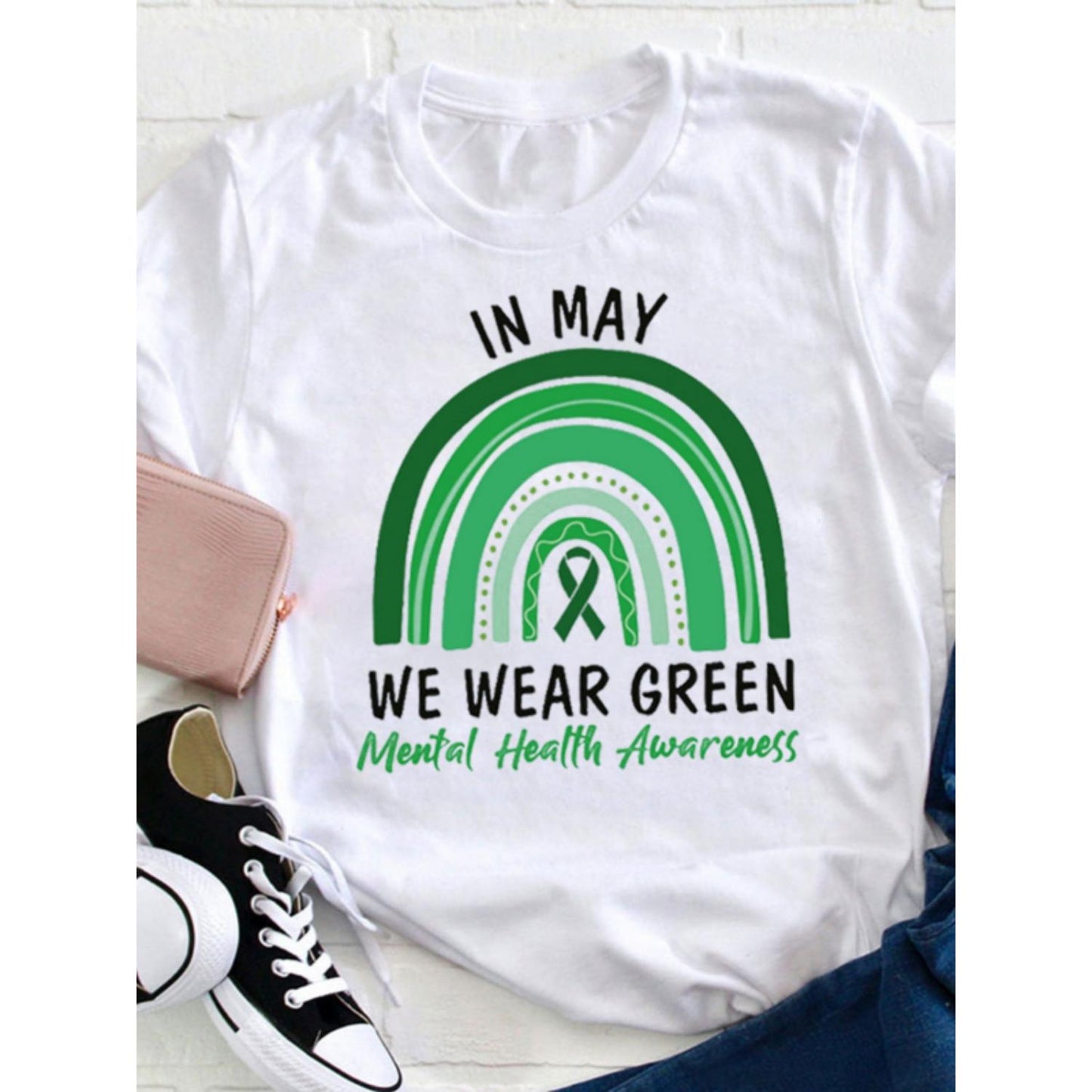 Wearing Green for Mental Health Awareness Teacher T Shirt Casual Round Neck Loose Summer Streetwear