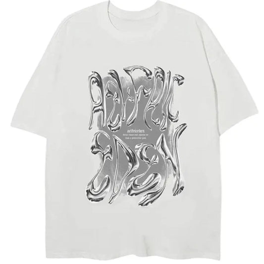 Vintage Metalic Graphic T Shirts for Men Unisex Oversized Summer Casual Short Sleeve Tees for Daily Wear