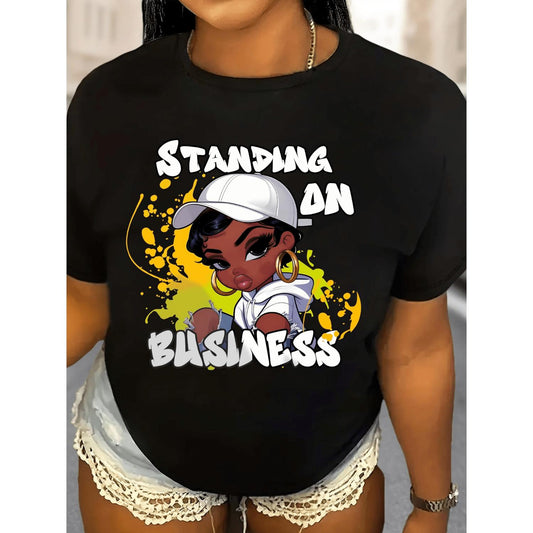 Chic Graphic Print Short Sleeve Round Neck T Shirt Ideal for Casual Spring and Summer Outfits