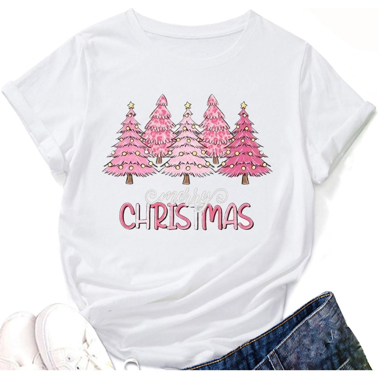 Festive Christmas Shirts for Women Featuring Merry Christmas Print Short Sleeve T-Shirts Perfect for Holiday Family Celebrations