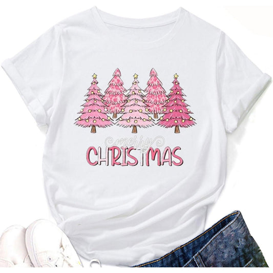 Festive Christmas Shirts for Women Featuring Merry Christmas Print Short Sleeve T-Shirts Perfect for Holiday Family Celebrations