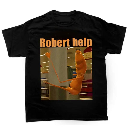 Humorous Trendy Meme Streetwear T Shirt Featuring Marcus The Worm Robertt Help Design Crafted from Cotton Fabric
