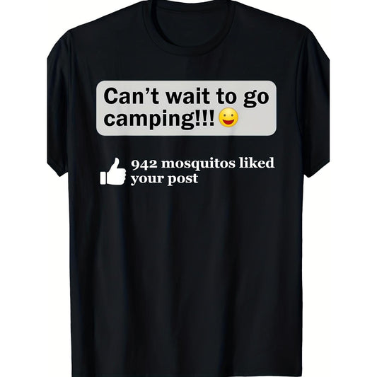 Lightweight Breathable Mosquito Design T shirt for Men Perfect for Hiking Beach Outdoors and Camping Adventures Funny Cant Wait to Go Camping Graphic Tee Machine Washable Black Casual Top for Outdoor Fans