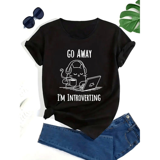 Comfortable Plus Size Graphic Tee for Women Featuring Casual Cat and Laptop Designs with Easy Care Polyester Blend for Spring and Summer Relaxed Fit