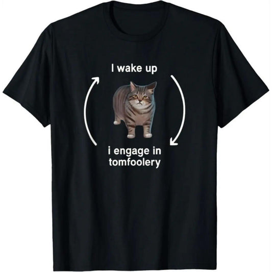 Cotton Cat Meme T Shirt Waking Up Engaging In Fun Streetwear Dtf Printing
