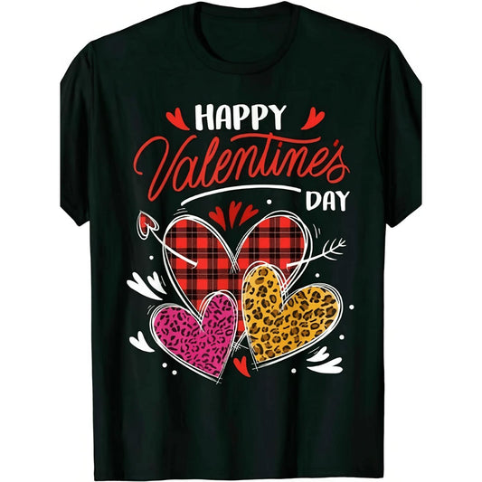 Valentine's Day Unisex T-Shirt with Heart Cutouts and Happy Valentine's Day Script in Various Prints