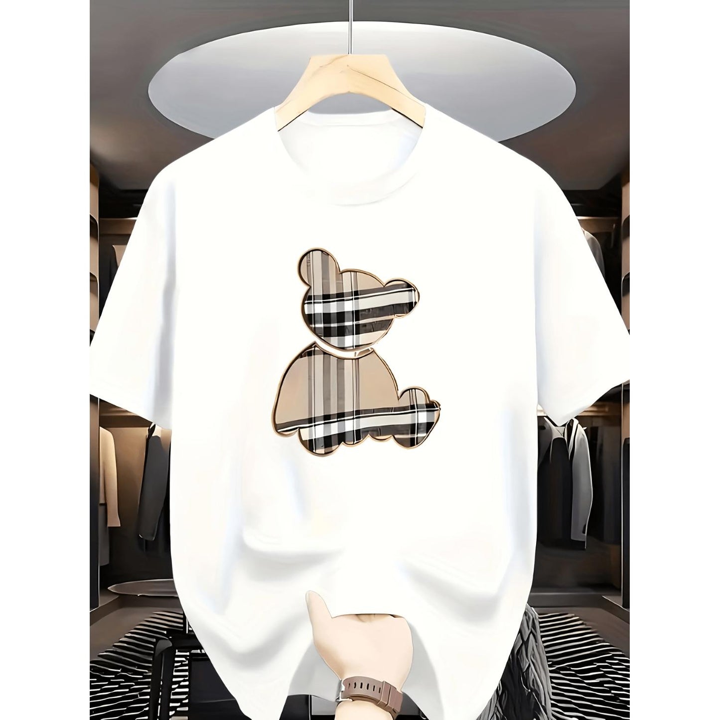 Trendy Bear Print T Shirt for Casual Outdoor Spring and Summer Activities Breathable Short Sleeve Top Ideal for Gift Giving