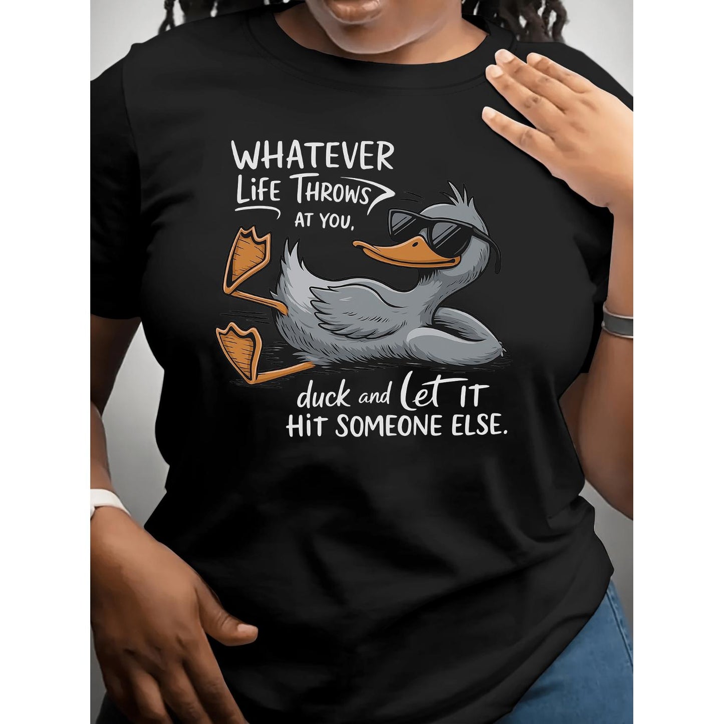 Casual Duck Patterned Short Sleeve Round Neck T shirt