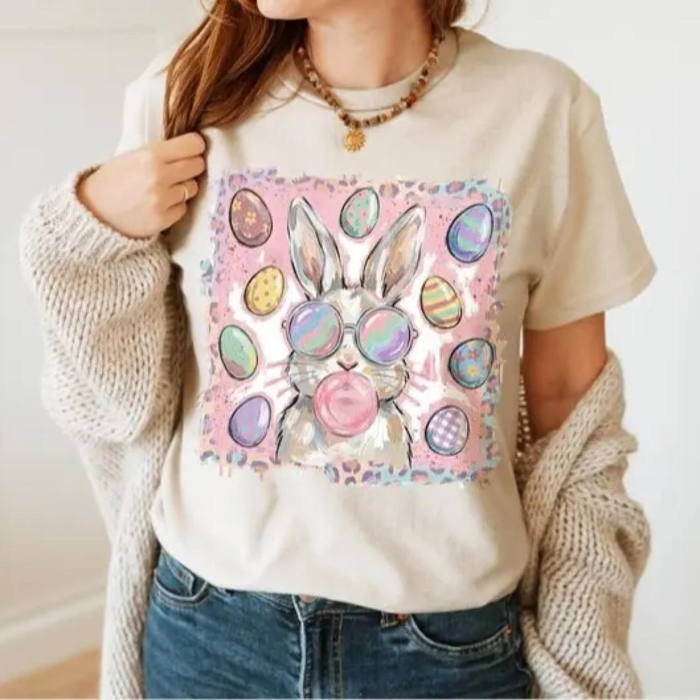 Charming Bunny Easter T Shirt Retro Bubblegum Bunny With Sunglasses And Colorful Easter Eggs Gift Idea