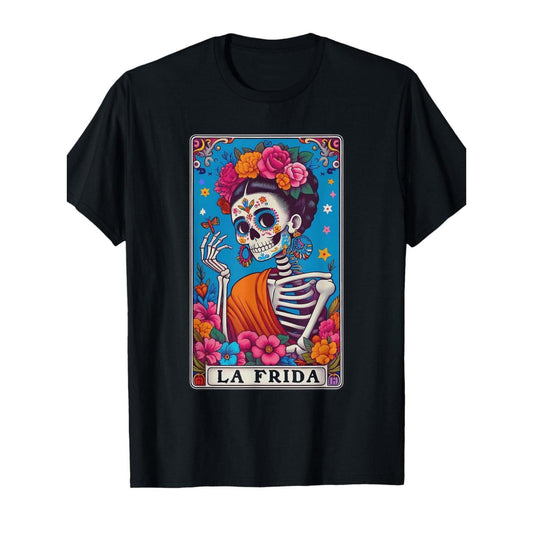 Men's La Frida Day of the Dead Graphic T Shirt with Vibrant Skeleton Print Casual Crew Neck Short Sleeve Summer Spring Fall Casual Wear Halloween Apparel