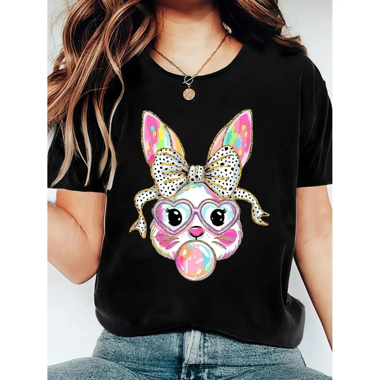 Lucky Shamrock St Patrick's Day Women's T Shirt Adorable Bunny Easter Casual Round Neck Comfortable Soft Breathable All Seasons Festive Top