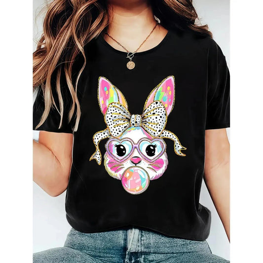 Lucky Shamrock St Patrick's Day Women's T Shirt Adorable Bunny Easter Casual Round Neck Comfortable Soft Breathable All Seasons Festive Top