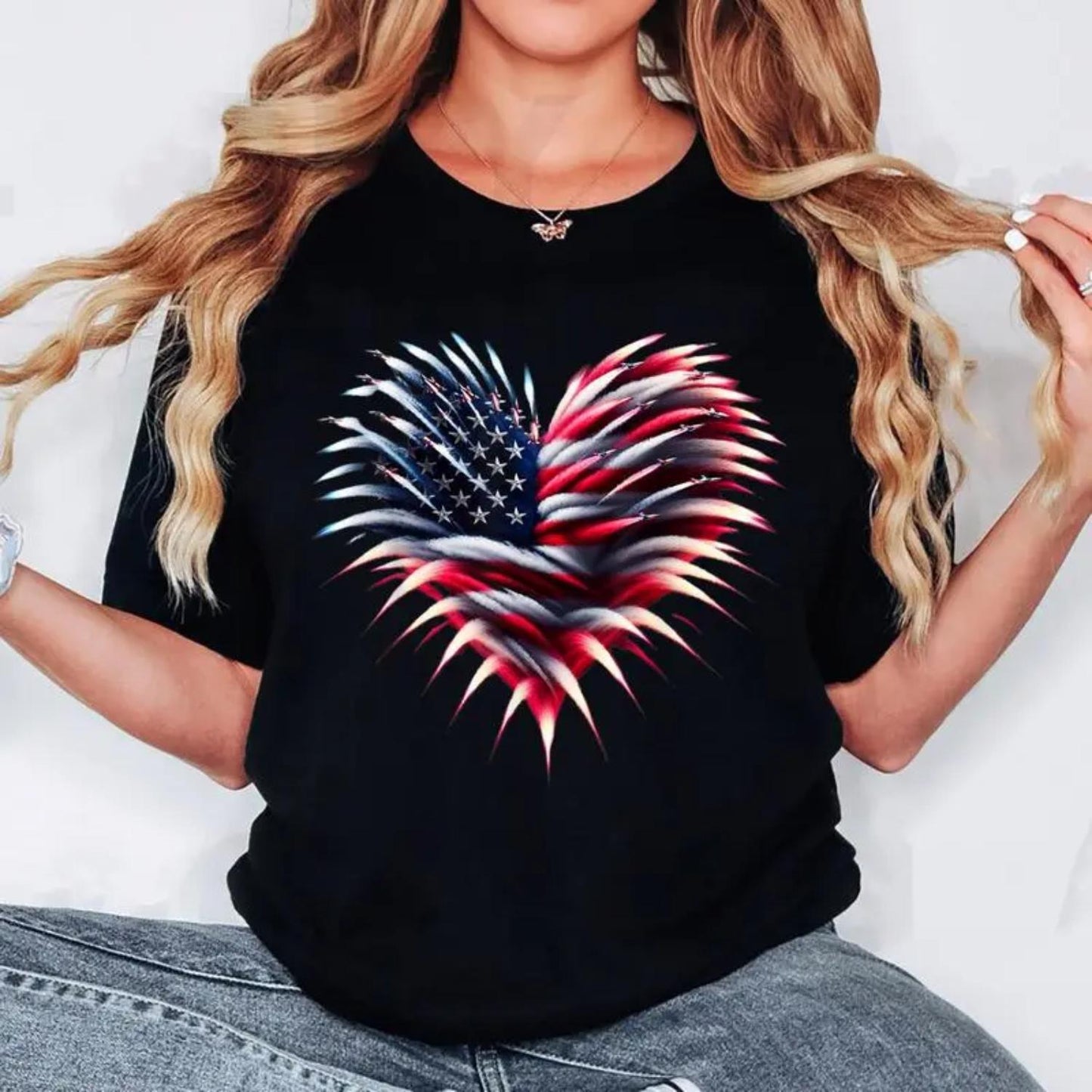 Patriotic Retro Fighter Jet Airplane Heart Design for Independence Day Celebration