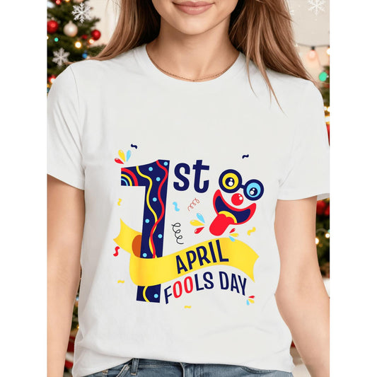 Women's April Fools Day T Shirt Soft Short Sleeve Casual Top with 1st April Pranks Print Round Neck Loose Fit H Line Blouse Machine Washable Casual Attire and Funny Gift Grey Bulk Orders Welcome Suitable for All Season