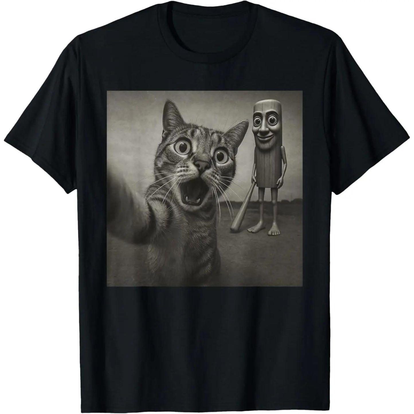 Cotton Cat Selfie Shirt Featuring Tung Tung Tung Sahur and Humorous Meme Design
