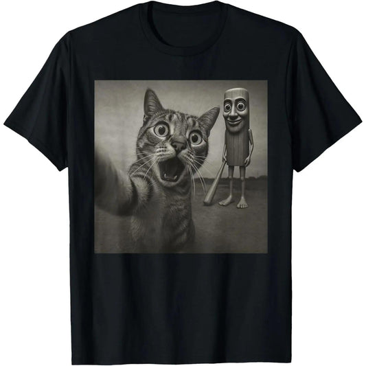 Cotton Cat Selfie Shirt Featuring Tung Tung Tung Sahur and Humorous Meme Design