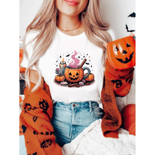 Halloween Skeleton and Pumpkin T-Shirt for Women Ideal Casual Wear in Spring and Summer