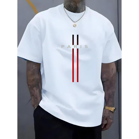 Men's Casual Crew Neck T-Shirt Featuring Letter Pattern in 100 Percent Polyester Knitted Fabric with Slight Elasticity
