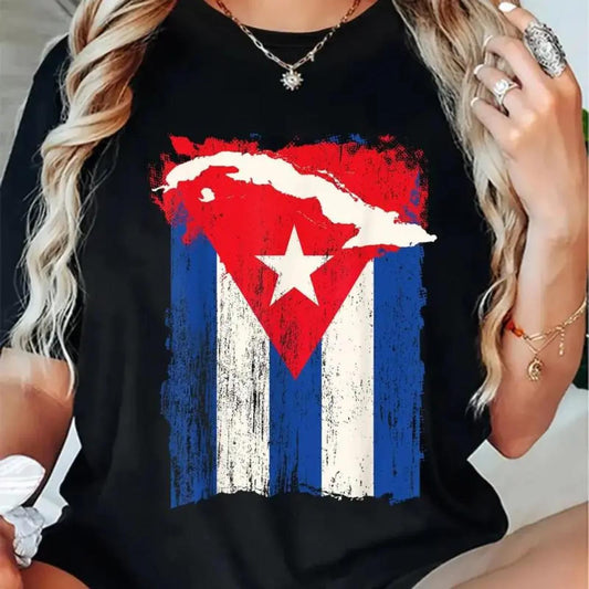 Cotton Cuba Flag Graphic TShirt Celebrating Cuban Heritage Month with Island Map Design