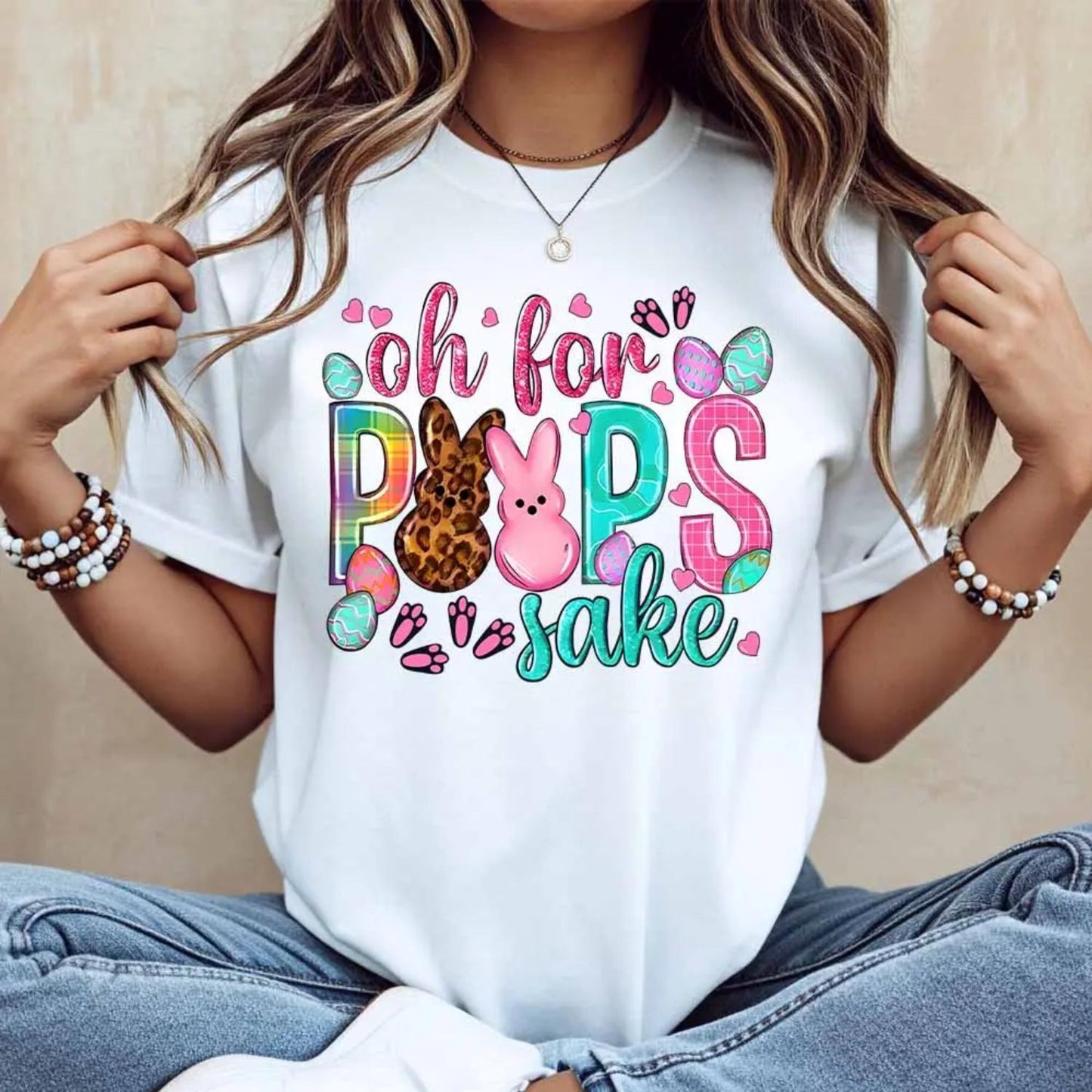 Fun Easter Bunny Cotton T Shirt For Women Casual Short Sleeve Round Neck Summer Top Easy to Wash Made in USA Holiday Party Graphic Tee