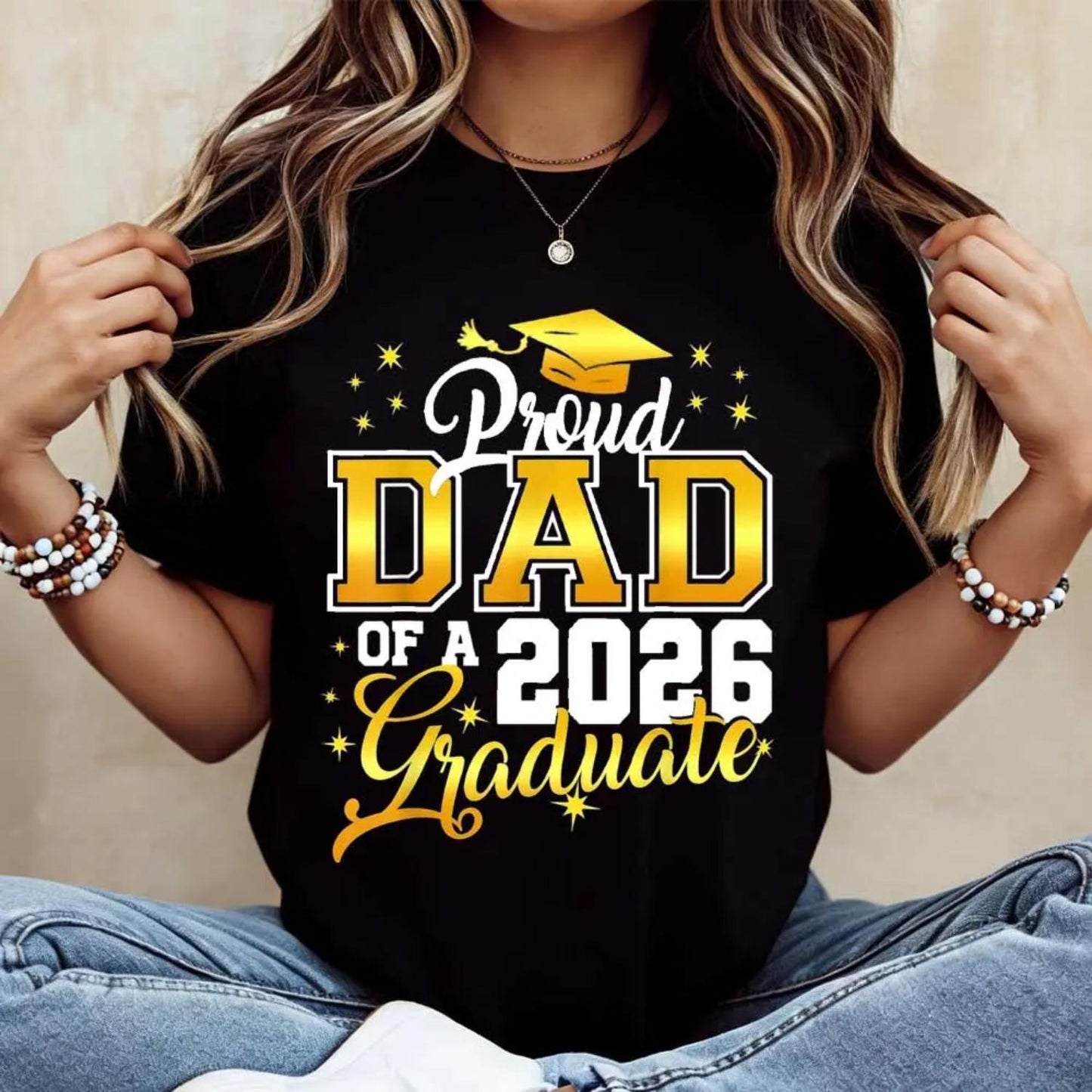 Celebrating Proud Father Of A 2026 Graduate Casual Graduation Cap Design T Shirt