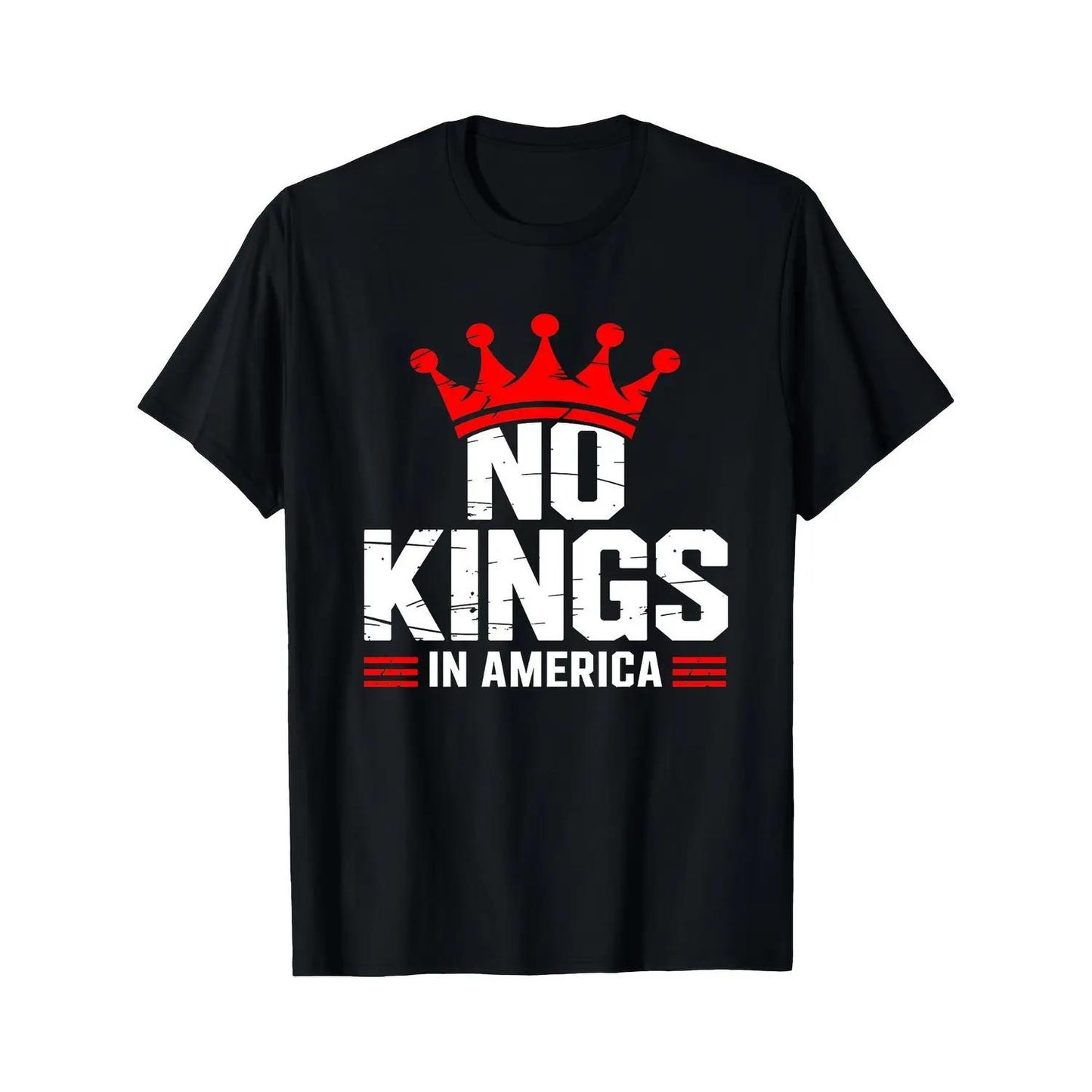 Stylish Black T Shirt Featuring No Kings In America Red Crown Graphic Design For Casual And Political Expression