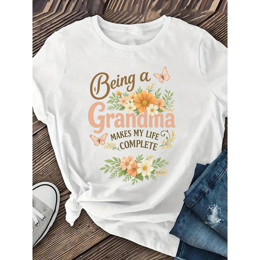 Casual Short Sleeve T Shirt Featuring A Message for Grandma for Women Spring and Summer Wear