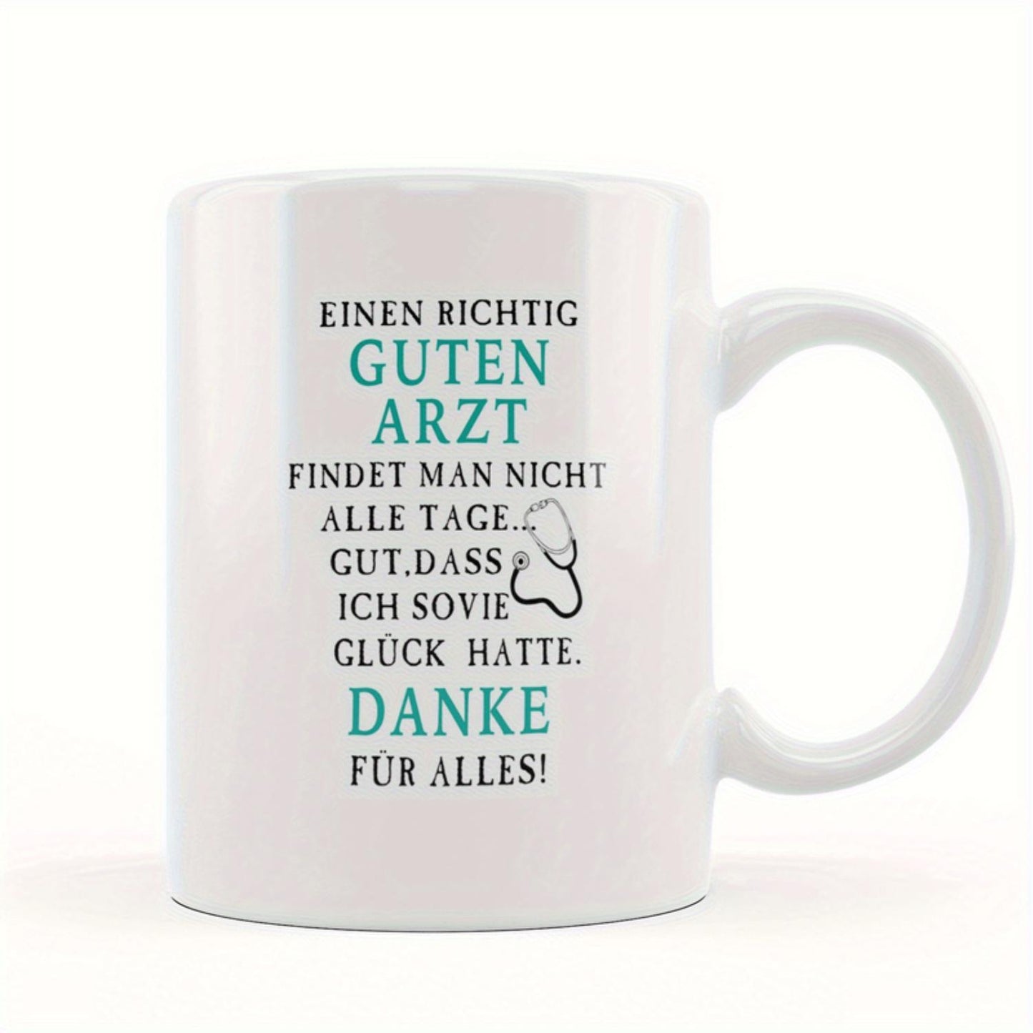 1pc German-Style 11oz White Ceramic Mug with Black and Teal Text - "Ein Richtig Guten Arzt" - Ideal Gift for Doctors, Nurses, and Medical Professionals - Hand Wash Only, Reusable, Perfect for Christmas, Graduation, and National Nu