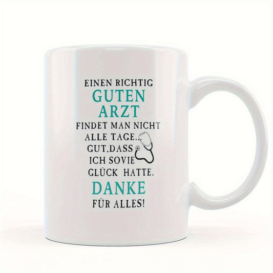 1pc German-Style 11oz White Ceramic Mug with Black and Teal Text - "Ein Richtig Guten Arzt" - Ideal Gift for Doctors, Nurses, and Medical Professionals - Hand Wash Only, Reusable, Perfect for Christmas, Graduation, and National Nu