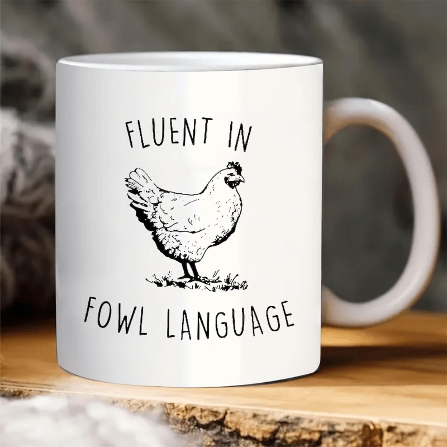 1pc Funny Chicken Lover Gift - 11oz Ceramic Coffee Mug with Double-Sided "Fluent in Fowl Language" Design, White Farmhouse Kitchenware for Hot & Cold Drinks, Hand Wash Only, Perfect for Chicken Moms, Dads & Country Girls, Kitchen