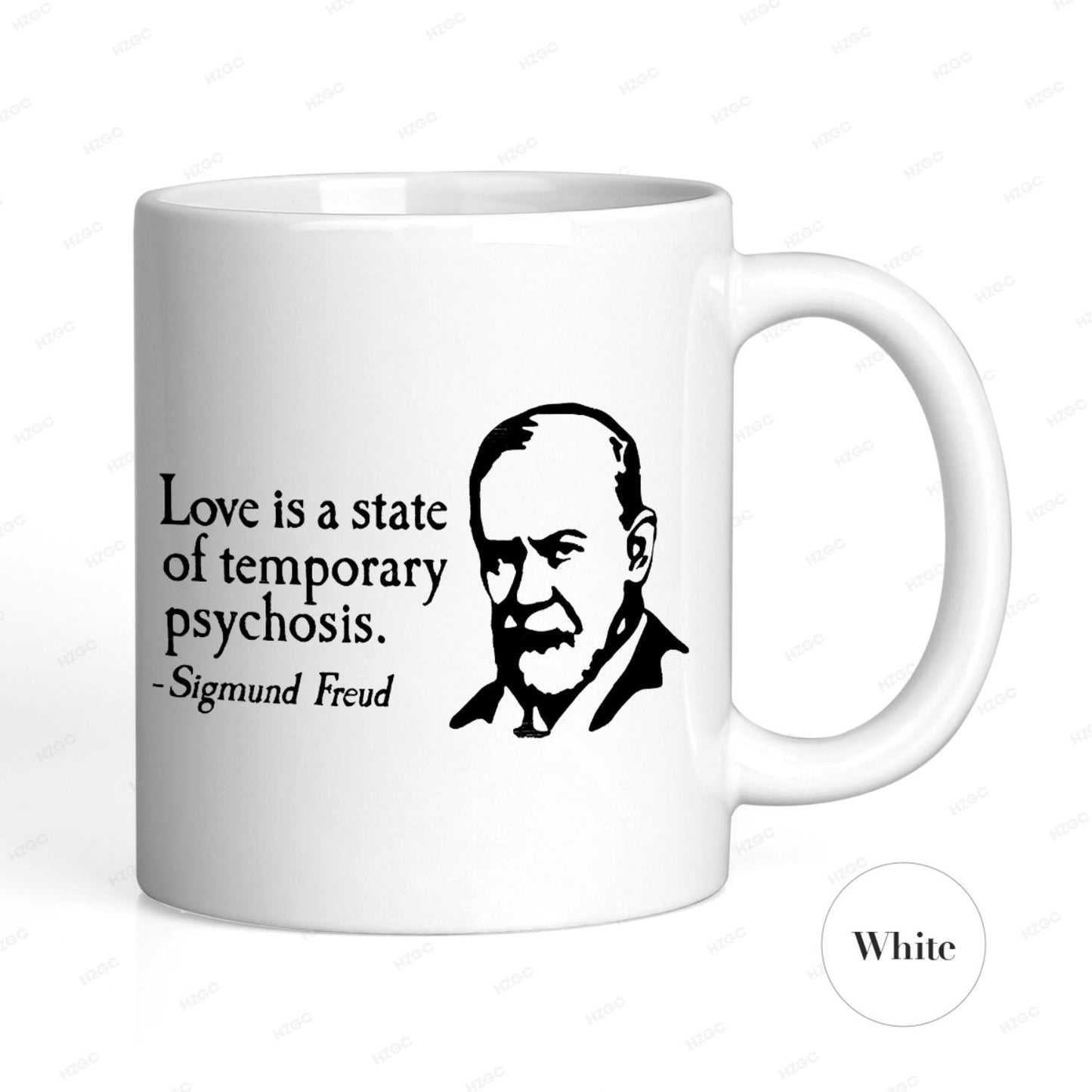 1pc 11oz Ceramic Coffee Mug, Sigmund Freud "Love is a temporary psychosis" Humorous Quote Mug, Dishwasher Safe, Ideal Gift for Family/Friends, Perfect for Holiday/Party/Birthday/Graduation, Humorous Gift Giving, Conversation Starter Mug, Freud